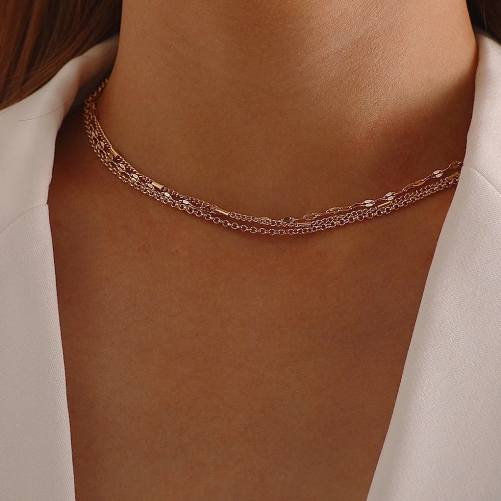 Elegant Multi-Strand Choker,Tube Chain, Oval Chain, Twist Chain